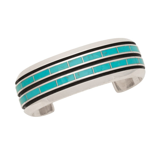 Larry Loretto Bracelet of Turquoise Channel Inlay - Turquoise & Tufa