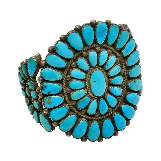 Lorraine Waatsa Large Vintage Turquoise Cluster Bracelet - Turquoise & Tufa