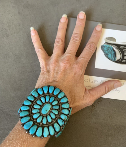 Lorraine Waatsa Large Vintage Turquoise Cluster Bracelet - Turquoise & Tufa