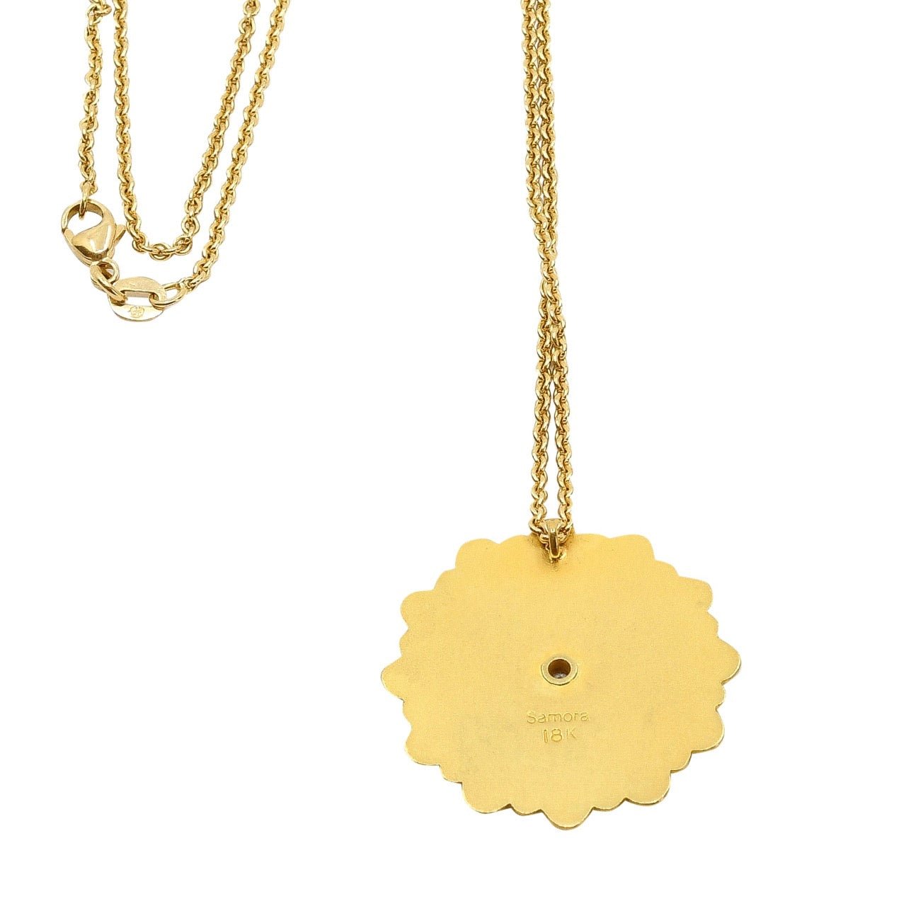 Maria Samora Necklace of 18k Gold Flower With Diamonds - Turquoise & Tufa