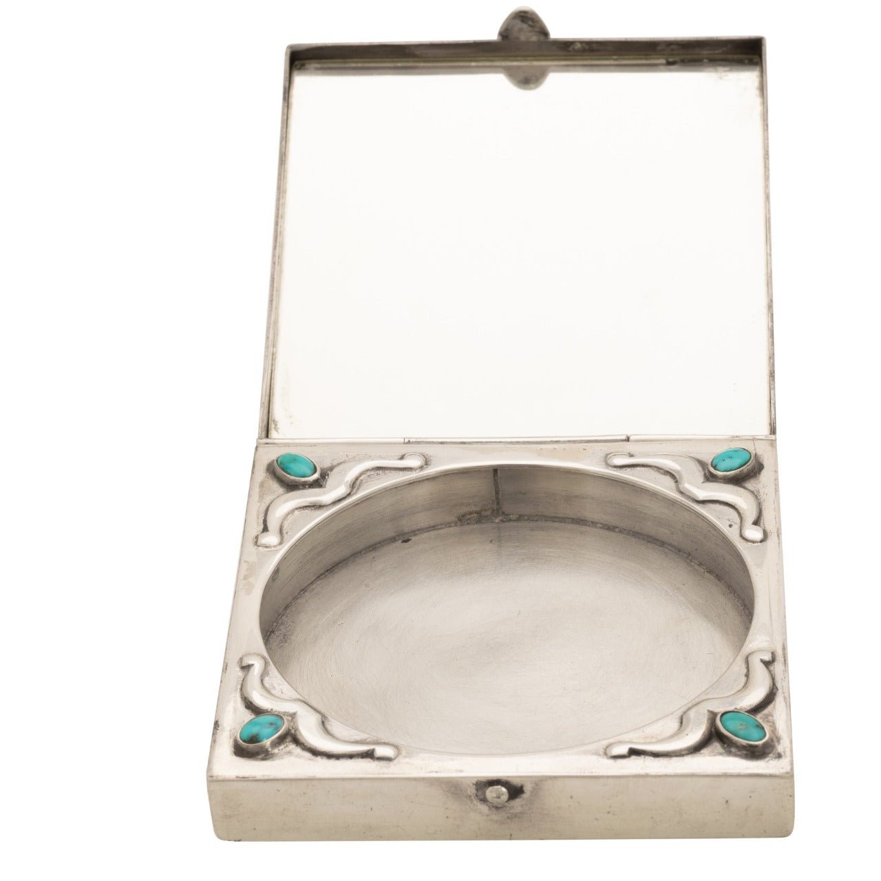 Mark Chee Sterling Silver Mirrored Compact - Turquoise & Tufa