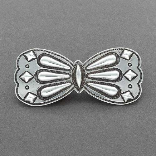 McKee Platero Silver Butterfly Pin of Repousse - Turquoise & Tufa