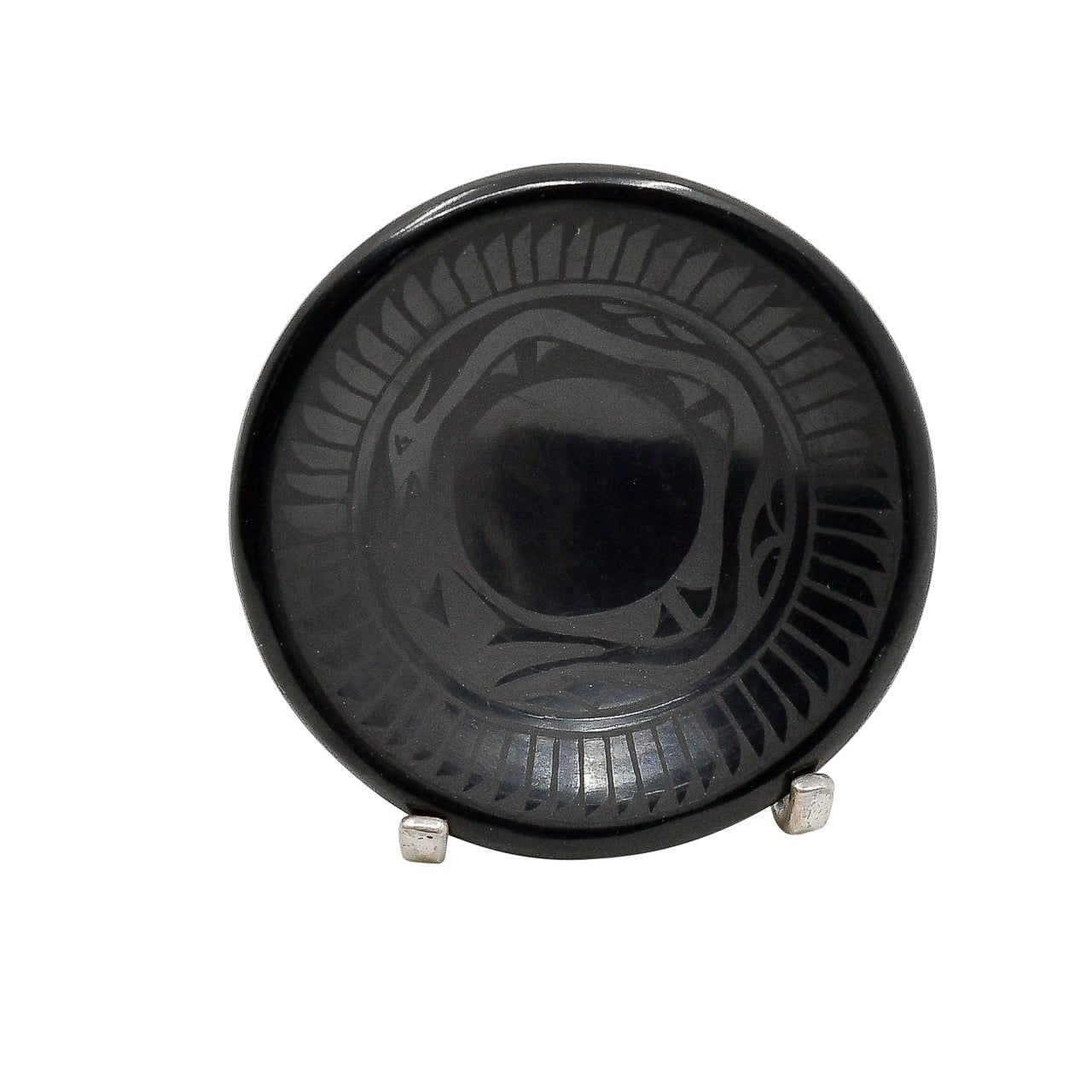 Miniature Avanyu Blackware Plate By Dolores Curran - Turquoise & Tufa