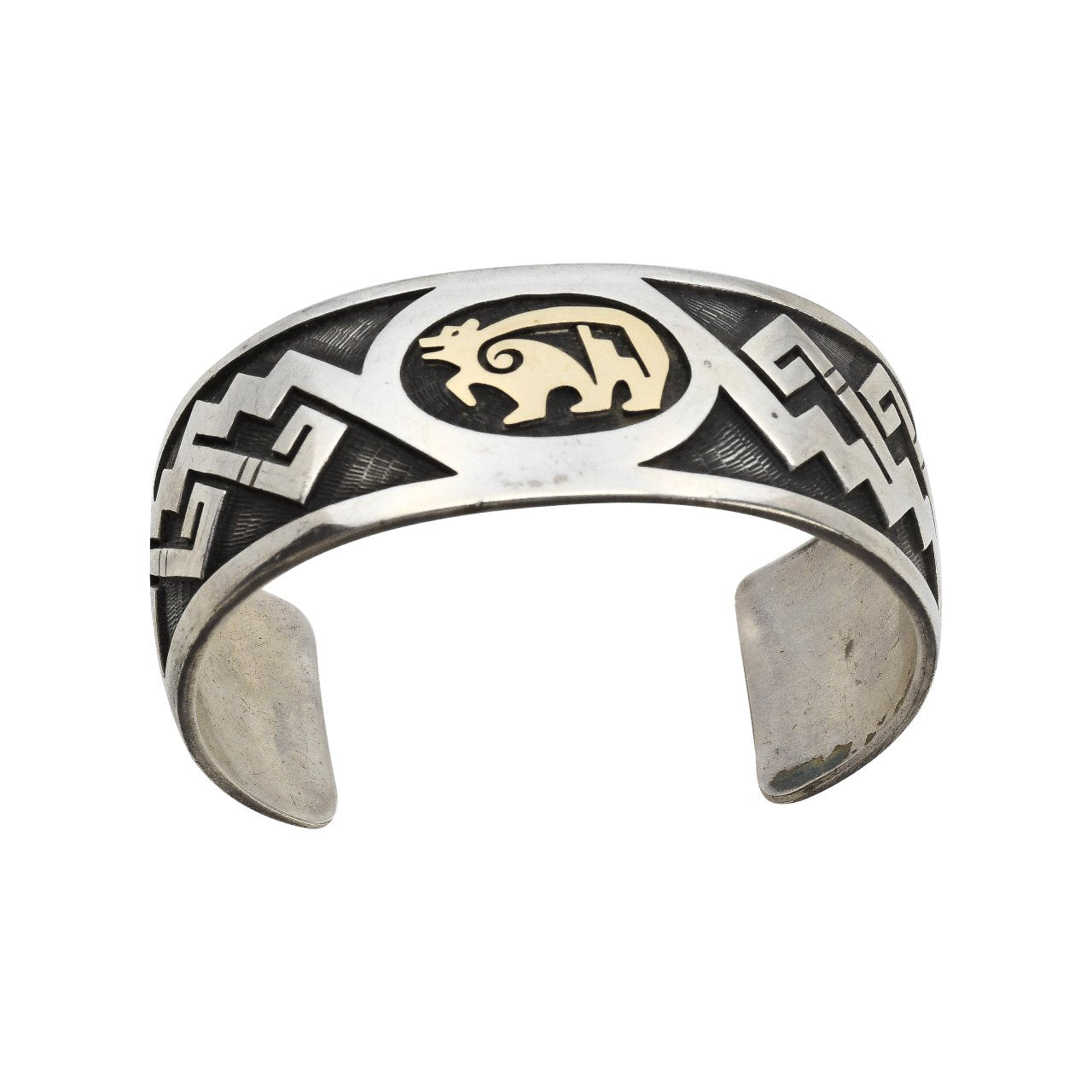Mitchell Sockyma Hopi Overlay Bracelet With 14k Gold Bear - Turquoise & Tufa