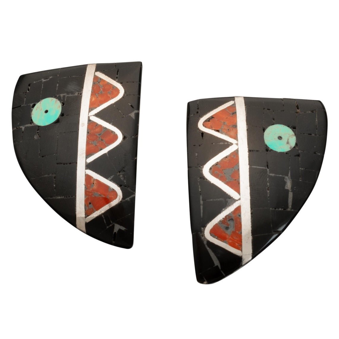Mosaic Inlay Statement Earrings By Mary C. Lovato - Turquoise & Tufa