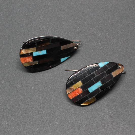 Mosaic Inlay Teardrop Earrings by Charlotte and Percy Reano - Turquoise & Tufa