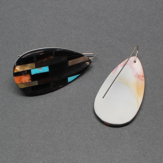 Mosaic Inlay Teardrop Earrings by Charlotte and Percy Reano - Turquoise & Tufa