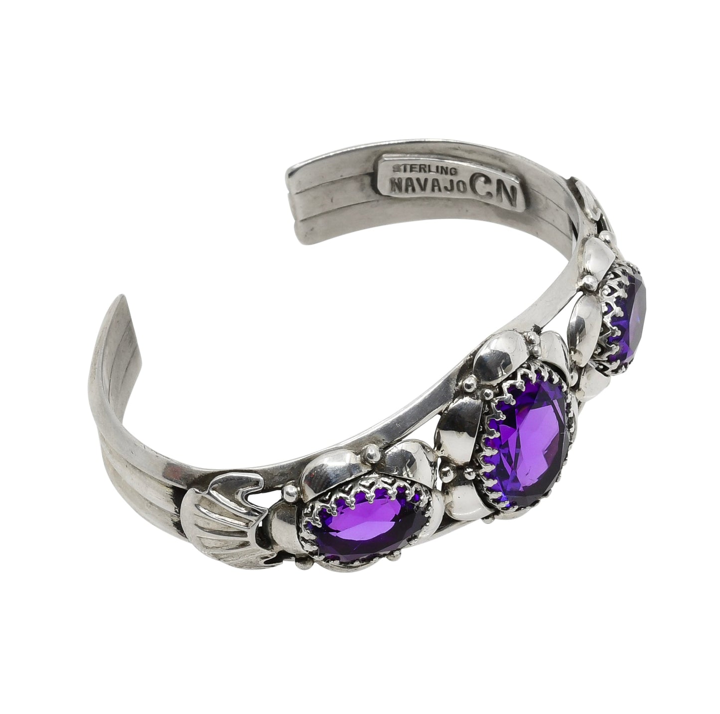 Navajo Clem Nalwood Bracelet of Silver and Amethyst Stones - Turquoise & Tufa