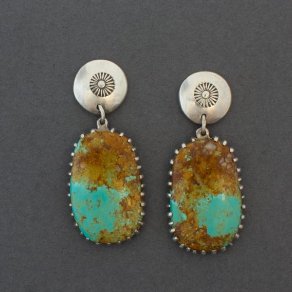 Navajo Debbie Silversmith Dangle Turquoise Earrings - Turquoise & Tufa