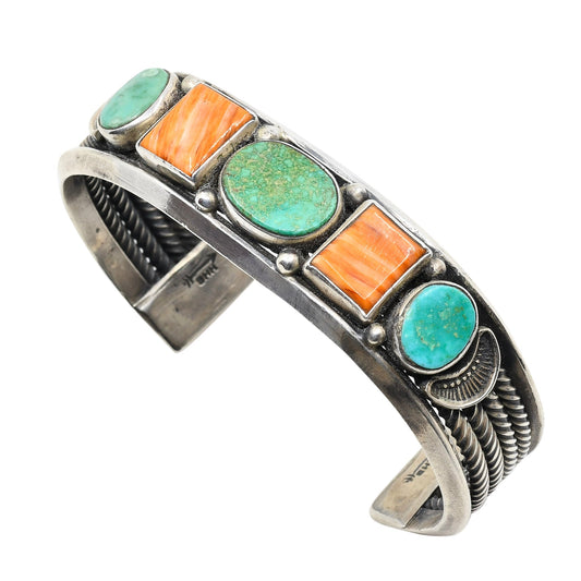 Navajo Harry H. Begay Bracelet of Turquoise and Spiny Oyster - Turquoise & Tufa