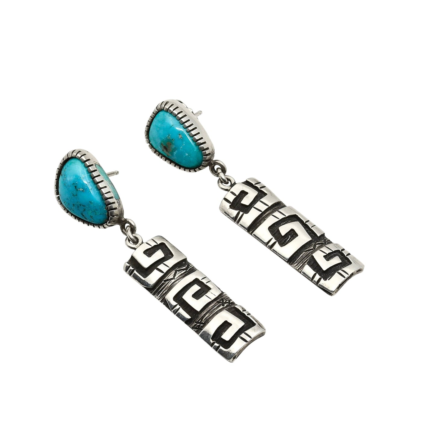 Navajo Kee Yazzie Turquoise Dangle Earrings - Turquoise & Tufa