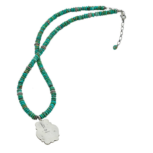 Navajo Necklace of Turquoise Beads With Turquoise Pendant - Turquoise & Tufa