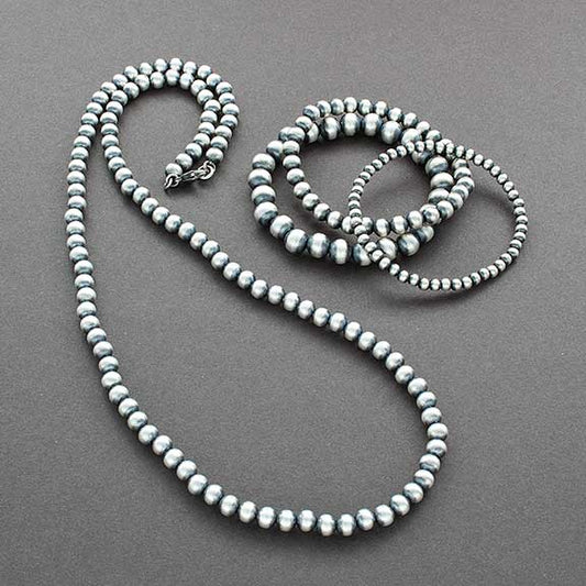 Navajo Pearl Necklace of Silver Beads - Turquoise & Tufa