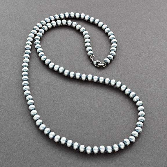 Navajo Pearl Necklace of Silver Beads - Turquoise & Tufa