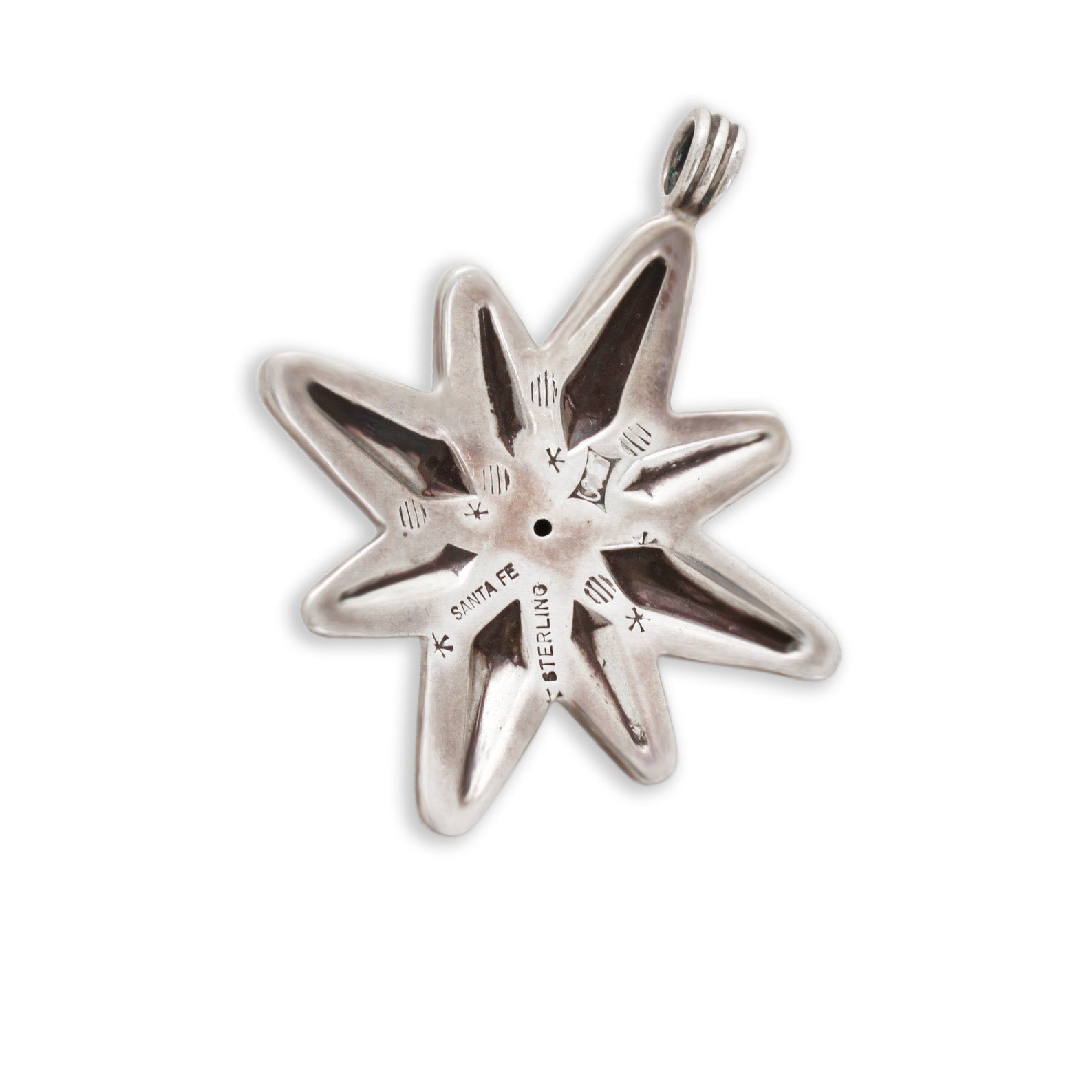 Navajo Silver Repousse Star Pendant With Spike By Cody Sanderson - Turquoise & Tufa