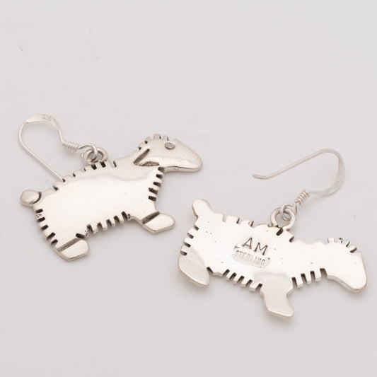 Navajo Silver Sheep Earrings By Allison Manuelito - Turquoise & Tufa