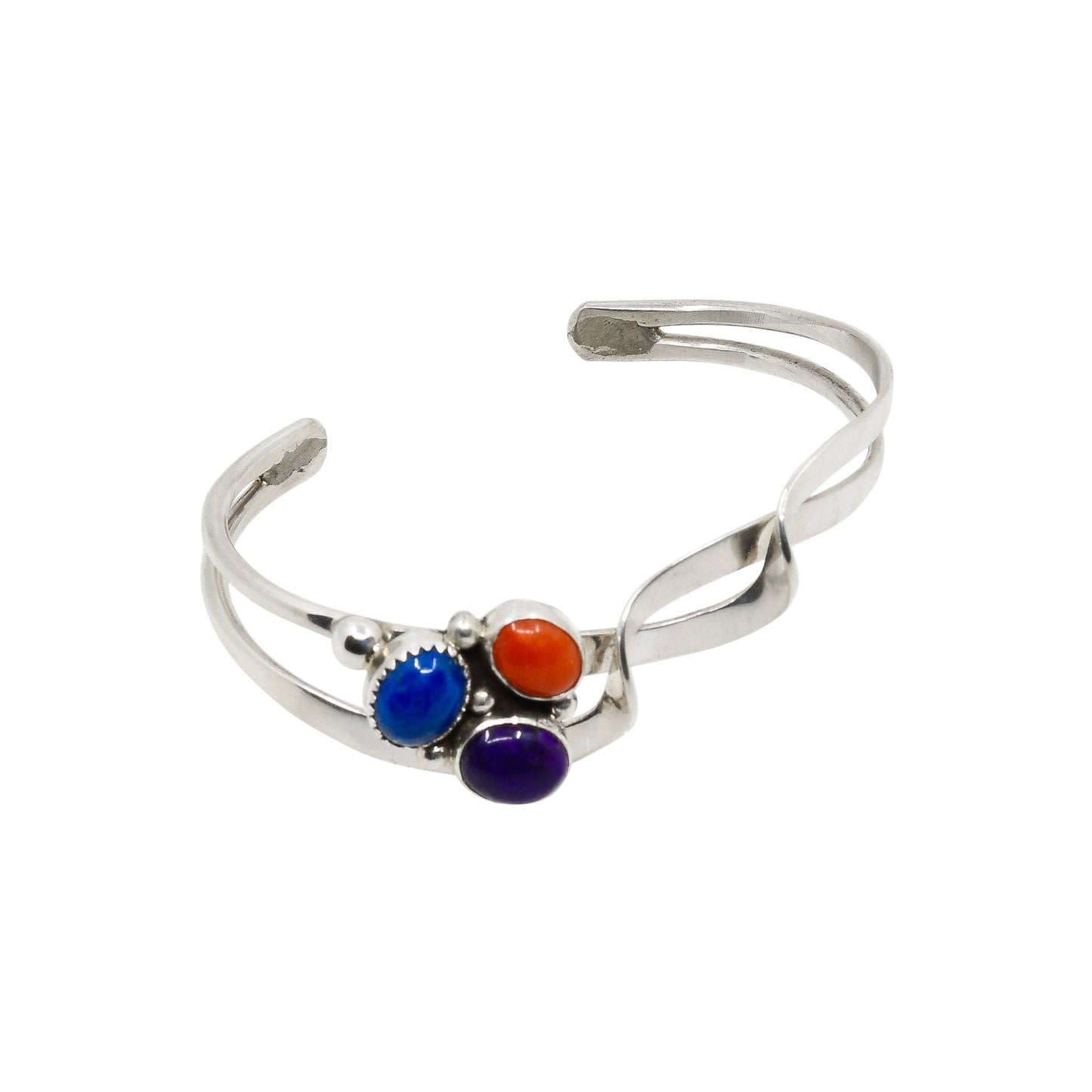 Navajo Silver Strand Bracelet of Coral Lapis and Sugilite By Lorraine Ann Hesuse - Turquoise & Tufa