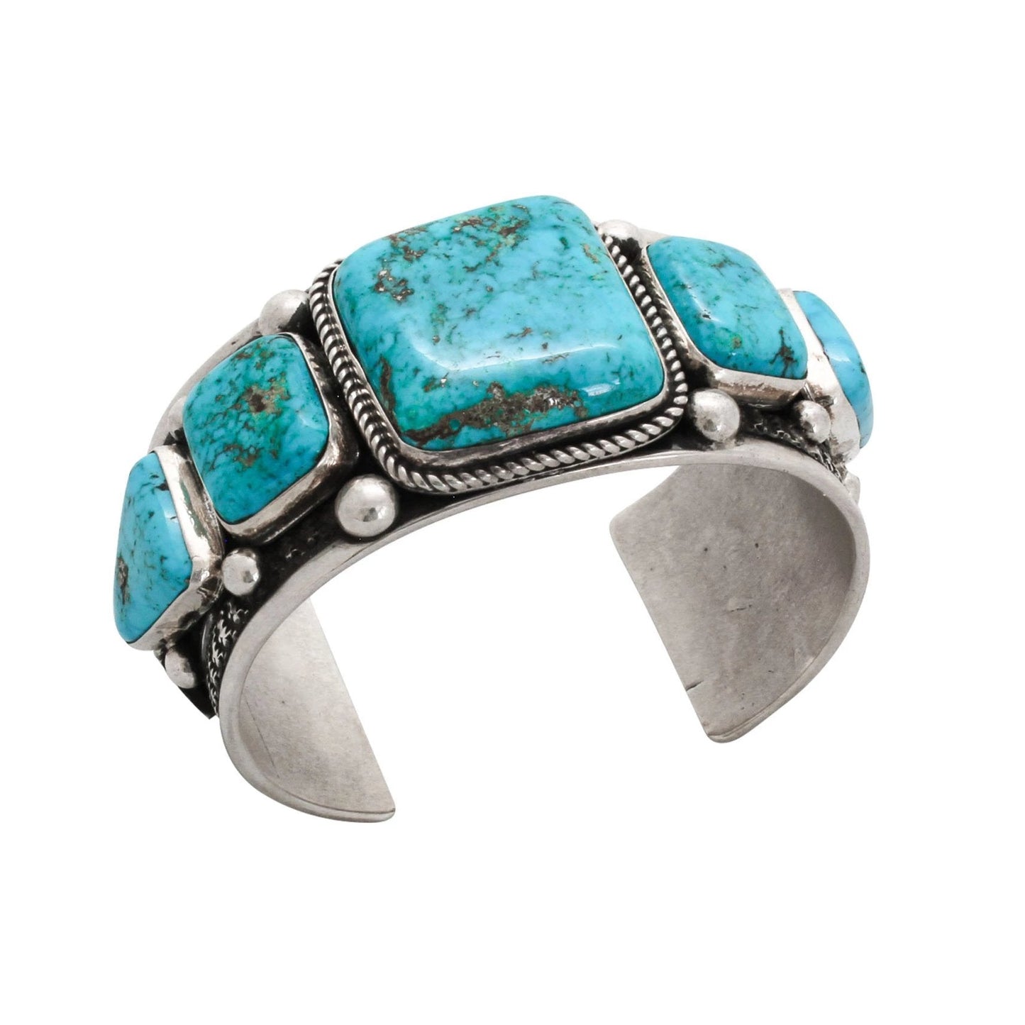 Navajo Turquoise Bracelet by Guy Hoskie Natural Morenci - Turquoise & Tufa