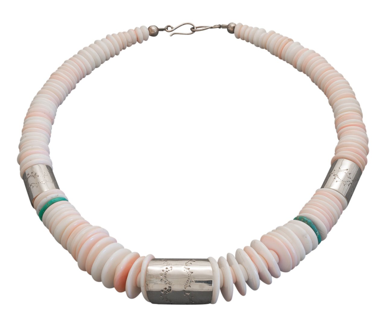 Nestoria Coriz Statement Necklace of Pink Conch Shell and Silver - Turquoise & Tufa