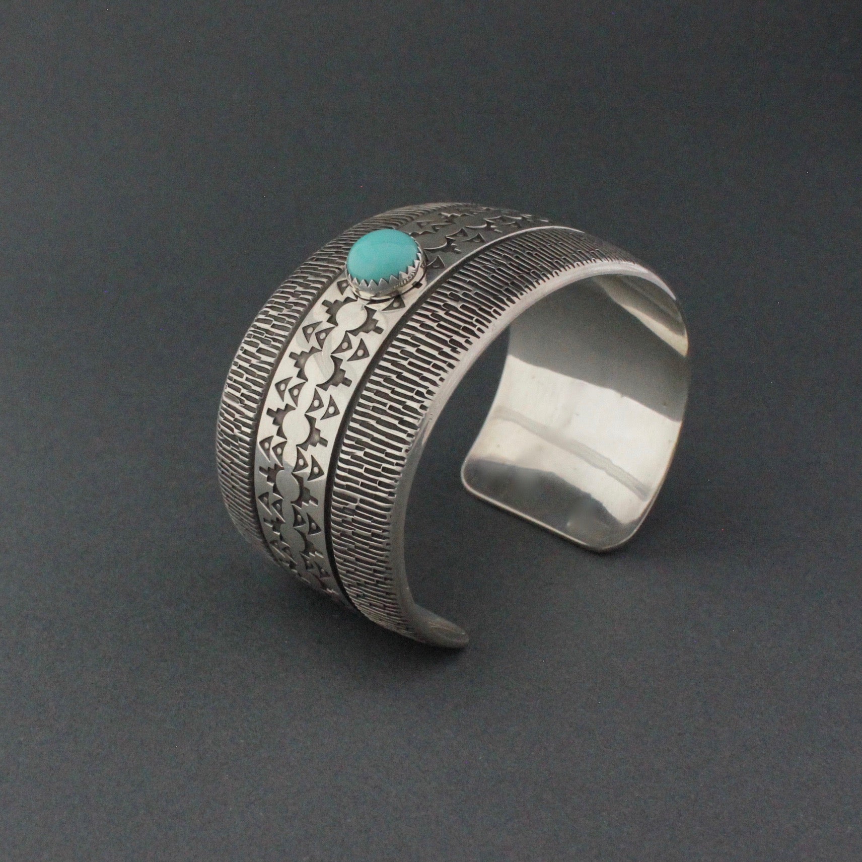 Norbert Peshlakai Silver Bracelet With Off Set Turquoise 