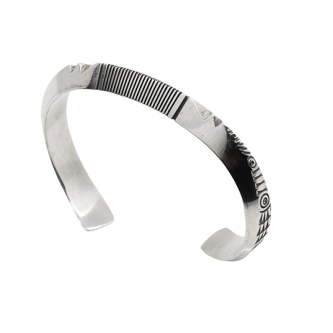 Norbert Peshlakai Silver Triangle Bracelet With Stamping