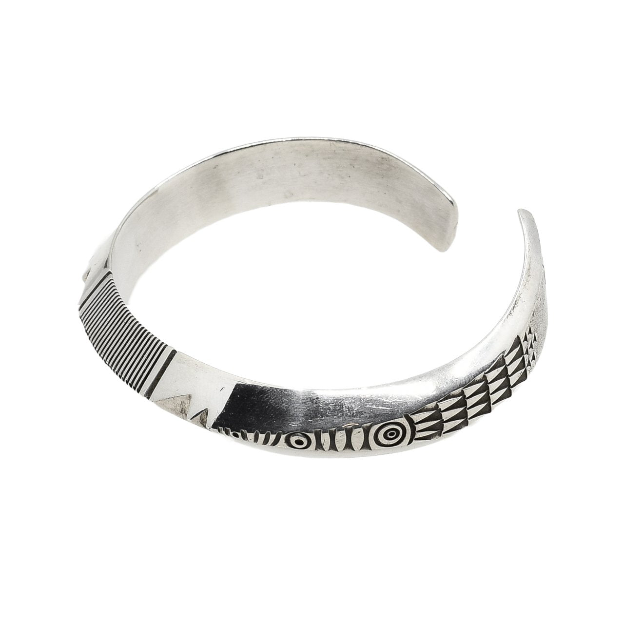 Norbert Peshlakai Silver Triangle Bracelet With Stamping - Turquoise & Tufa