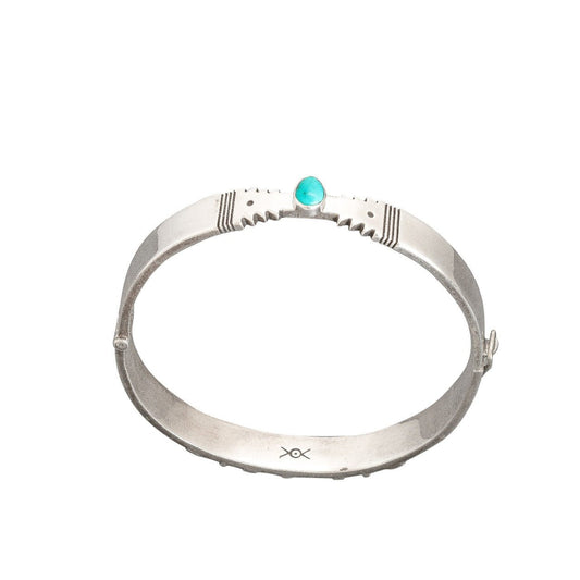 Norbert Peshlakai Sterling Silver Bangle Bracelet With Turquoise - Turquoise & Tufa