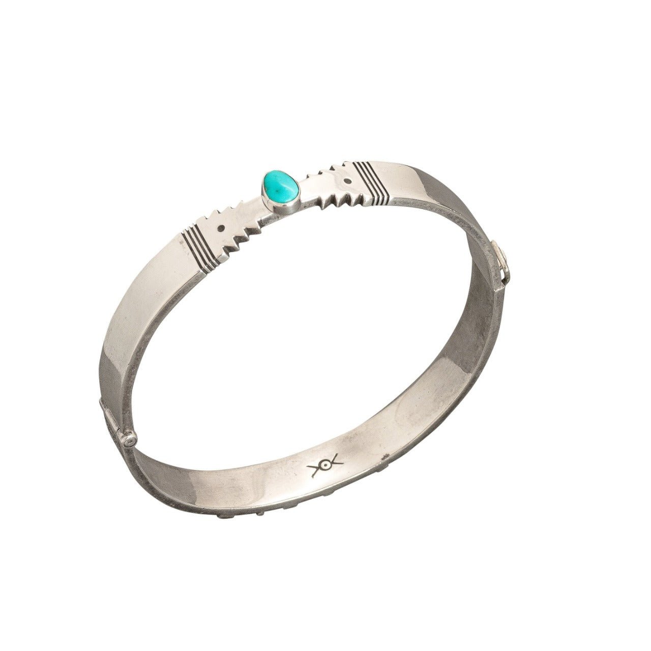 Norbert Peshlakai Sterling Silver Bangle Bracelet With Turquoise - Turquoise & Tufa