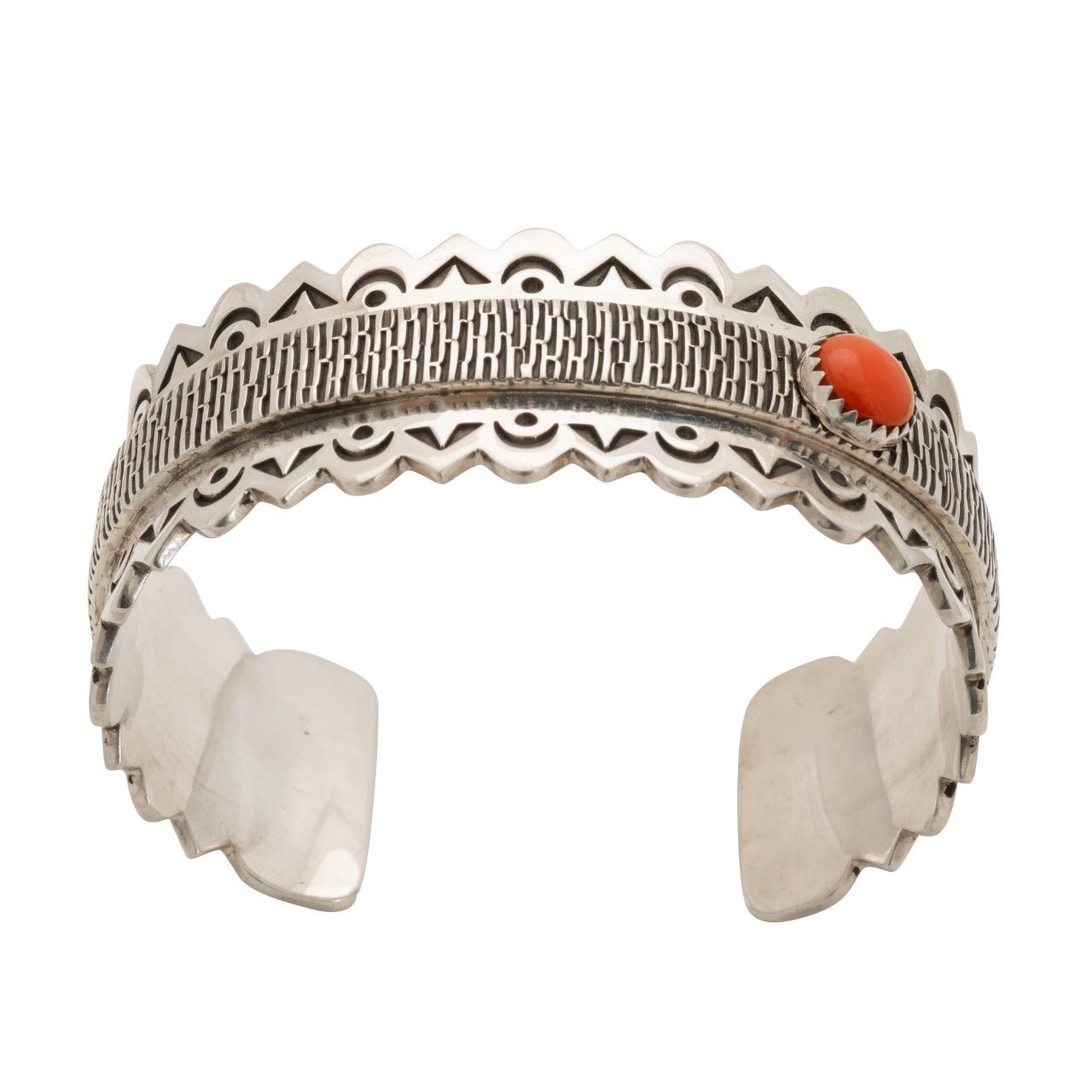 Norbert Peshlakai Sterling Silver Lace Bracelet With Coral Cab - Turquoise & Tufa