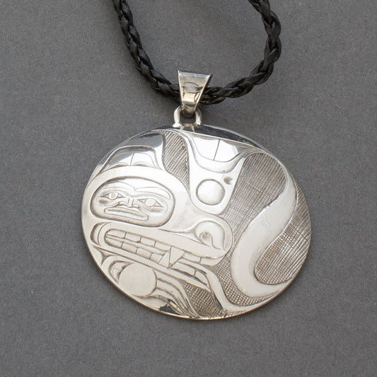 Northwest Coast Silver Pendant by Ernest Swanson Haida - Turquoise & Tufa