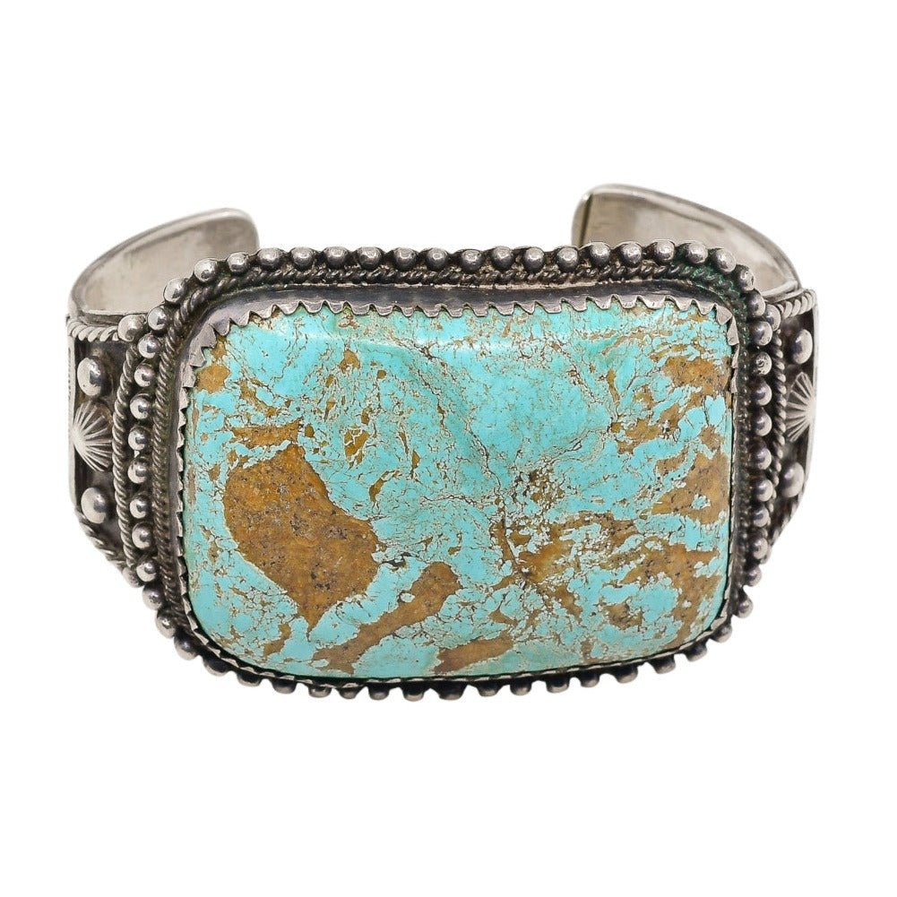 Old Estate Navajo Single Stone Turquoise Bracelet - Turquoise & Tufa