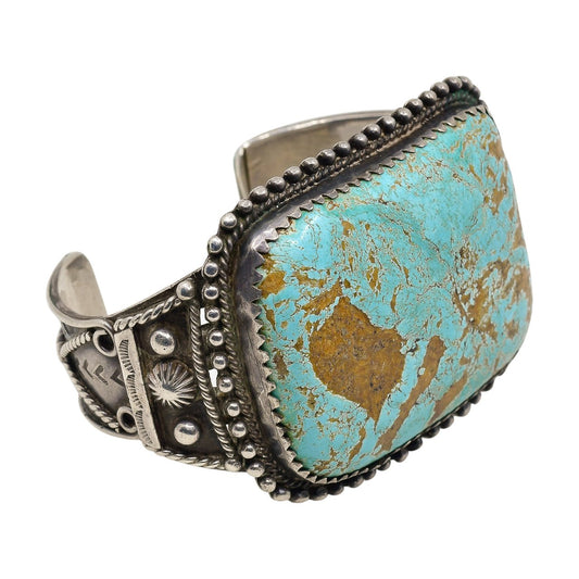 Old Estate Navajo Single Stone Turquoise Bracelet - Turquoise & Tufa