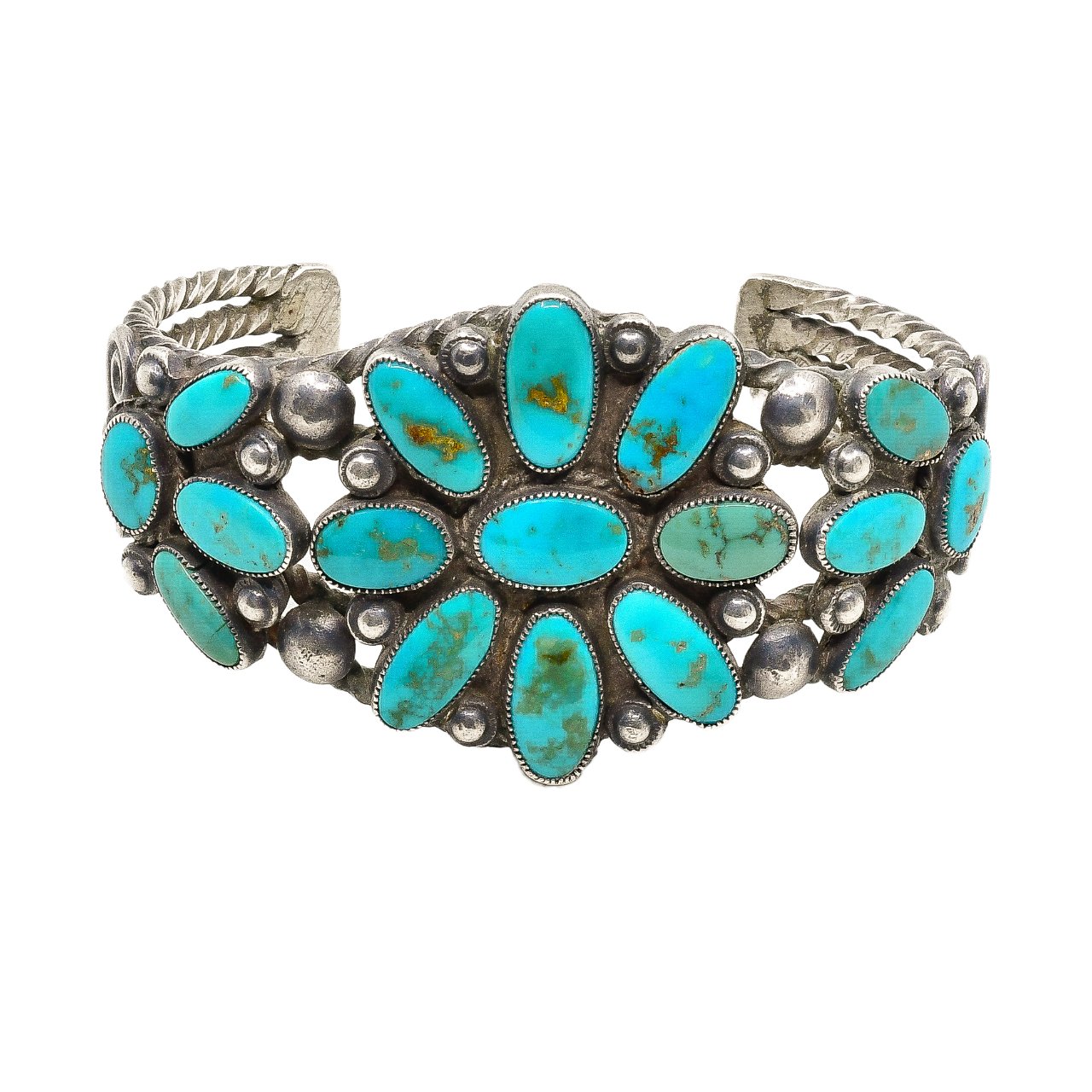 Old Navajo Blue Gem Turquoise Bracelet of Twisted Wire - Turquoise & Tufa