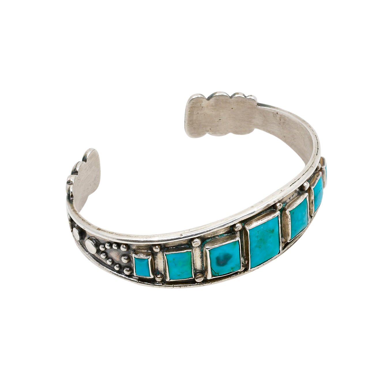 Old Navajo or Pueblo Row Bracelet of Blue Gem Turquoise - Turquoise & Tufa