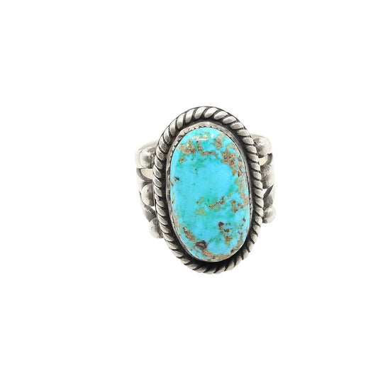 Old Navajo Ring of Silver and Turquoise - Turquoise & Tufa