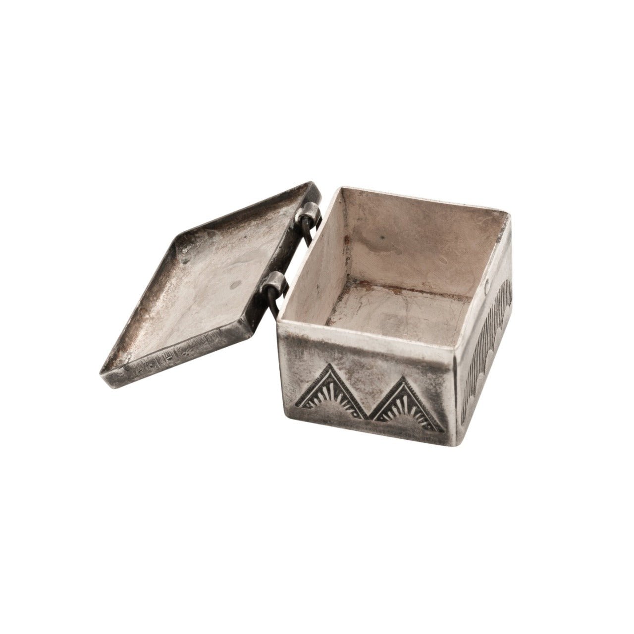 Old Navajo Silver Box With Stamping - Turquoise & Tufa