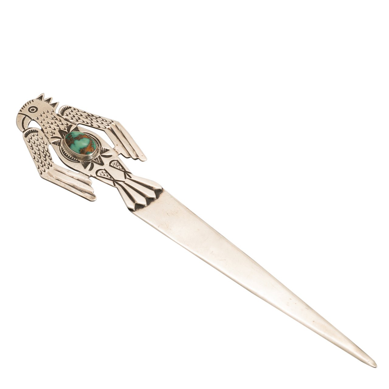 Old Navajo Silver Eagle Letter Opener Set With Turquoise - Turquoise & Tufa