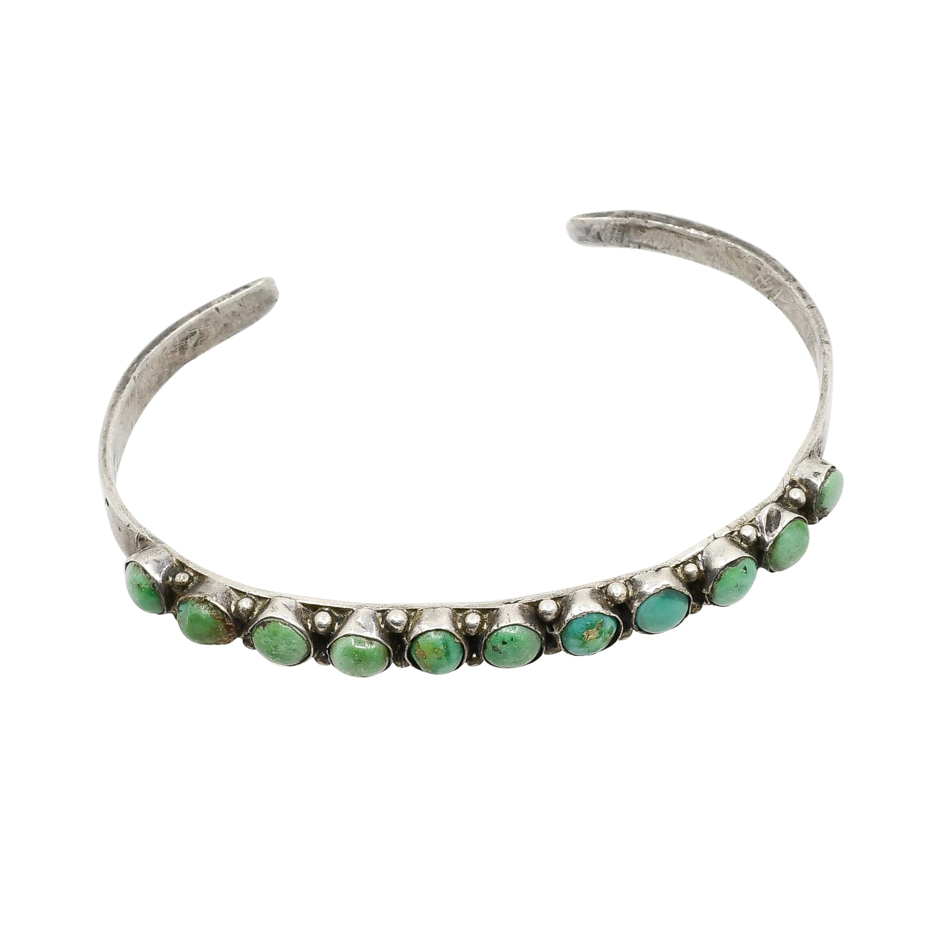 Old Zuni Narrow Row Bracelet With Green Turquoise - Turquoise & Tufa