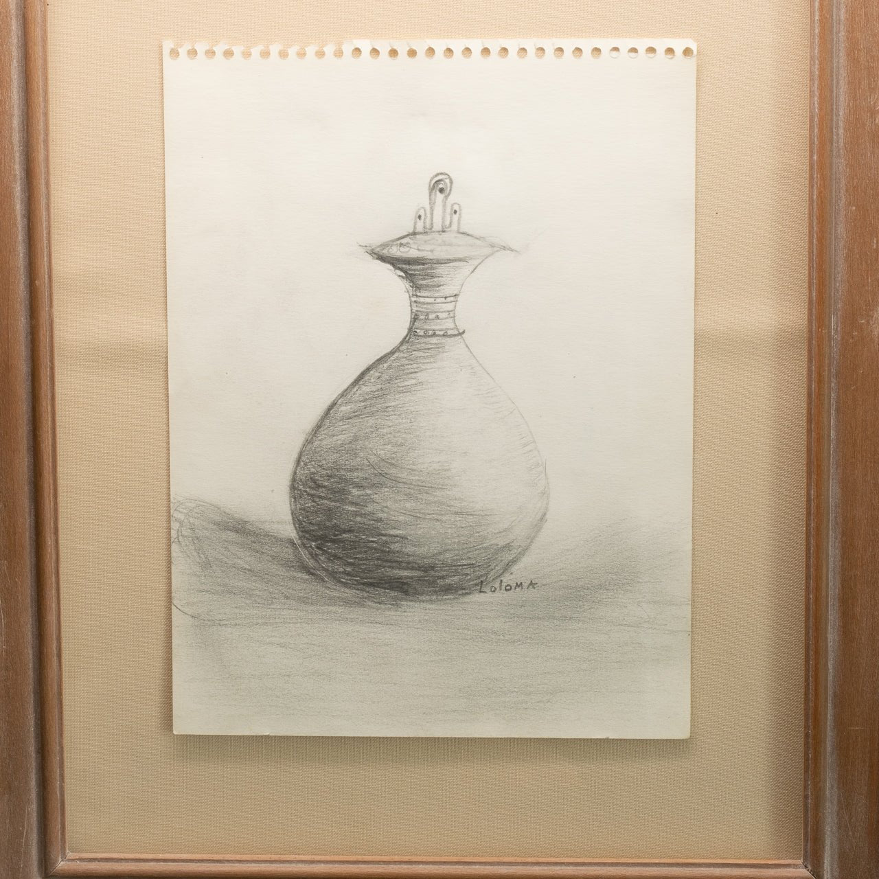 Original Pencil Drawing by Charles Loloma of a Vase - Turquoise & Tufa