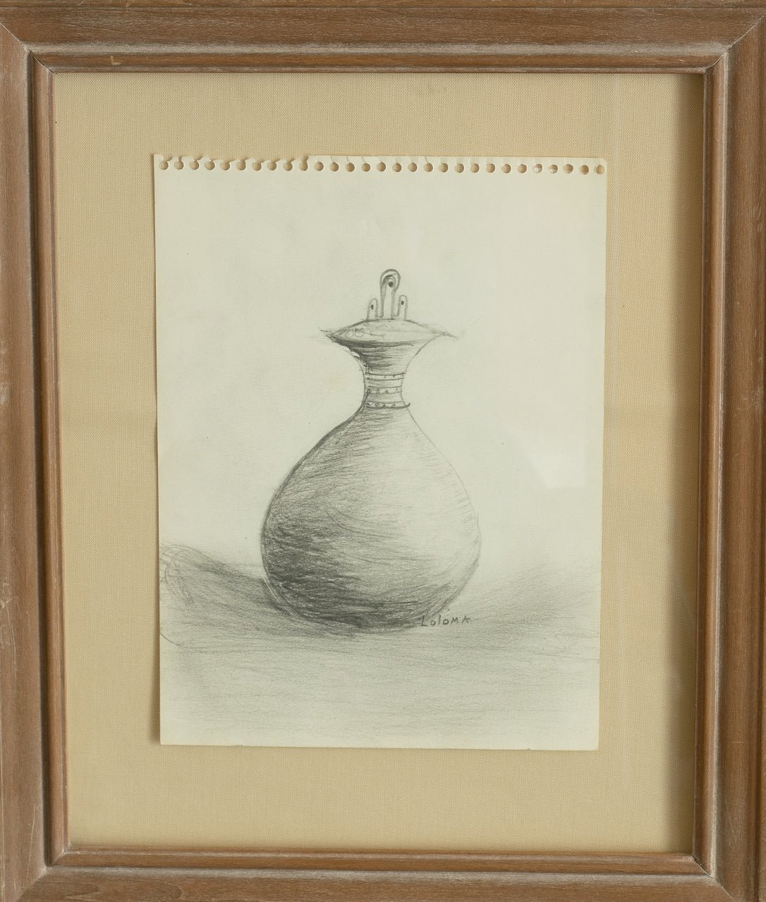 Original Pencil Drawing by Charles Loloma of a Vase - Turquoise & Tufa