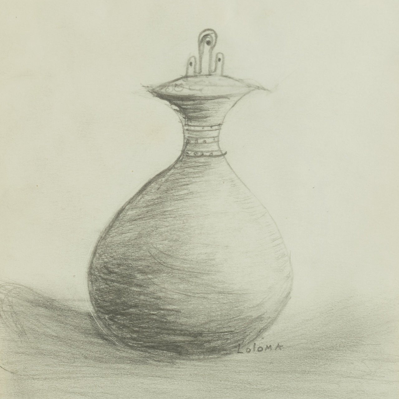 Original Pencil Drawing by Charles Loloma of a Vase - Turquoise & Tufa