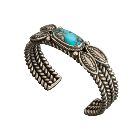 Perry Shorty Bracelet of Natural Turquoise and Twisted Silver Wire - Turquoise & Tufa