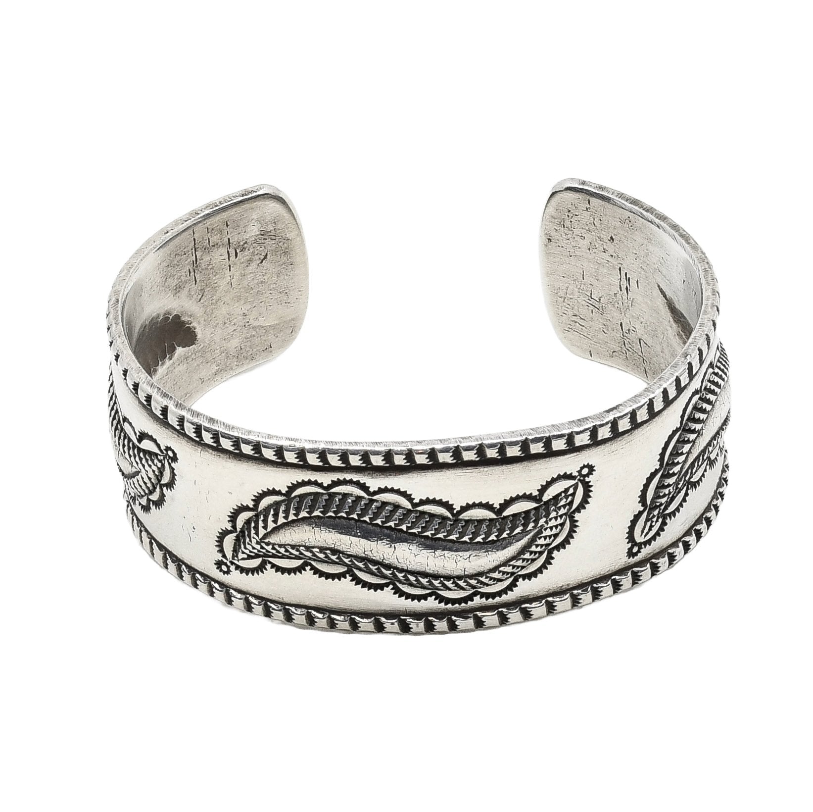Perry Shorty Coin Silver Cuff With Repousse - Turquoise & Tufa