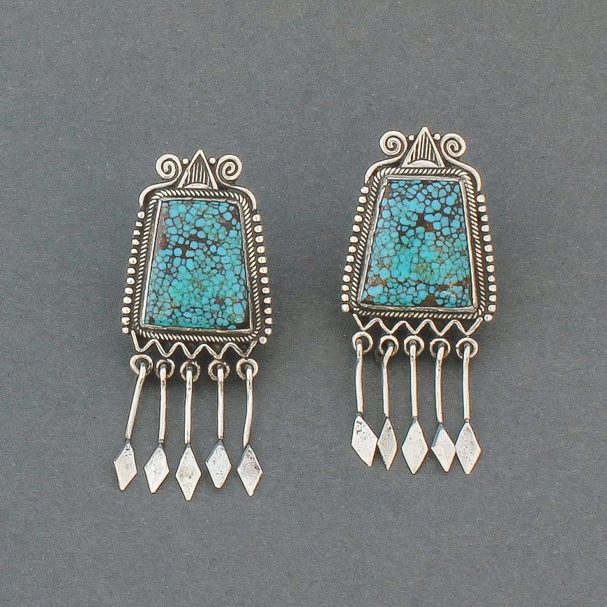 Perry Shorty Dangle Earrings of Natural Lone Mountain Turquoise - Turquoise & Tufa