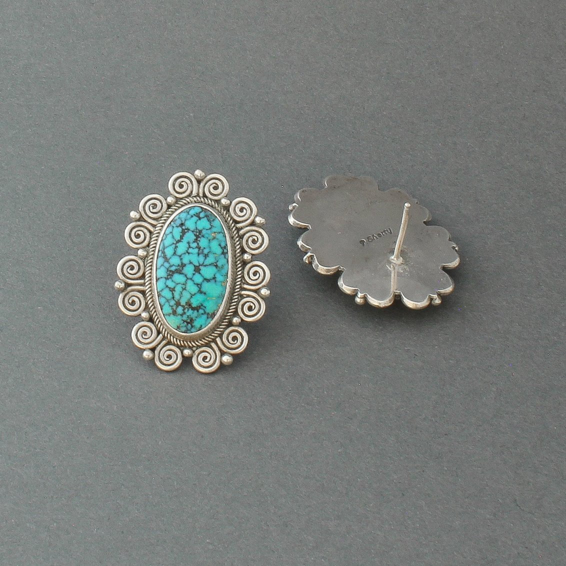 Perry Shorty Earrings of Fine Easter Blue Natural Turquoise - Turquoise & Tufa