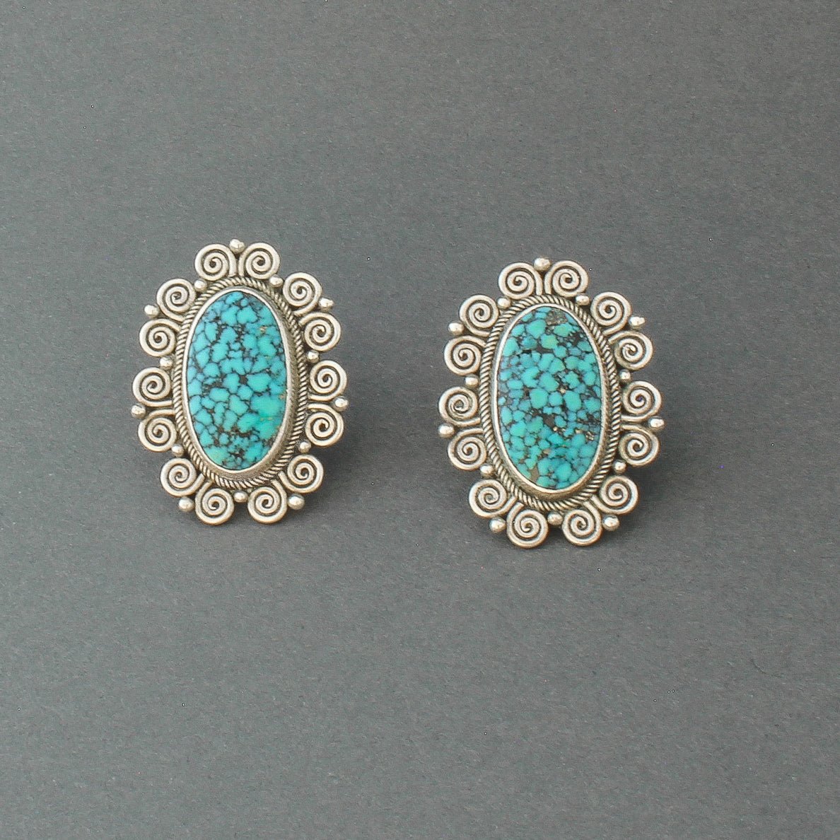 Perry Shorty Earrings of Fine Easter Blue Natural Turquoise - Turquoise & Tufa