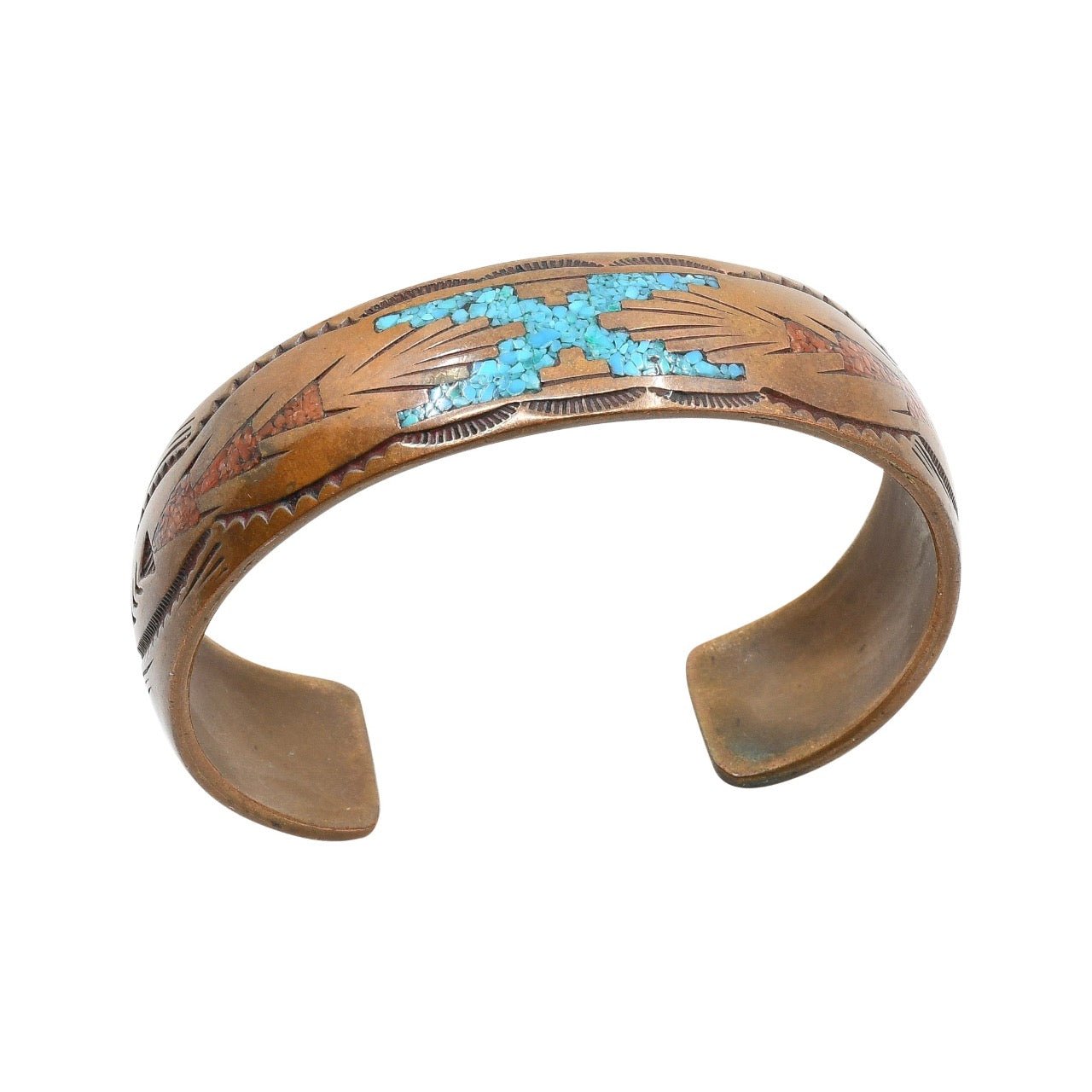 Rare Early Vintage Tommy Singer Chip Inlay Turquoise and Coral Copper ...