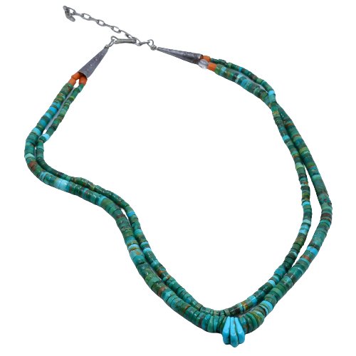 Rare Vintage Raymond And Mary Rosetta Heishi Necklace of Natural Turquoise Beads - Turquoise & Tufa