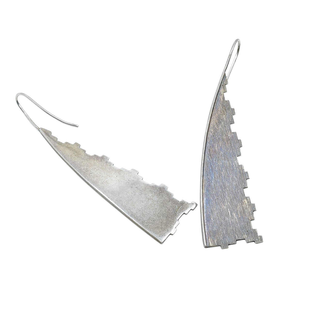 Ric Charlie Earrings of Brushed Sterling Silver Step Design - Turquoise & Tufa