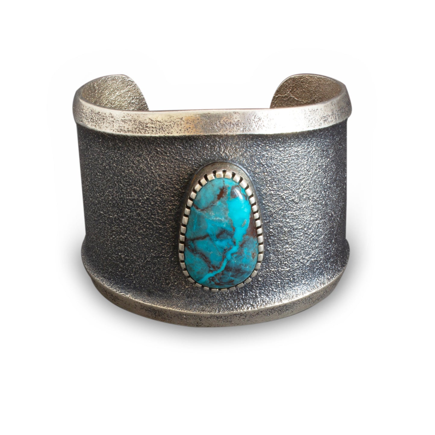 Ric Charlie Wide Silver Cuff With Center Turquoise - Turquoise & Tufa